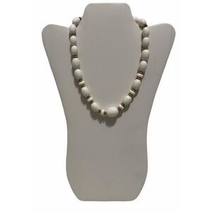 Vintage Beaded Statement Chunky Necklace Gold White Clasp Closure‎